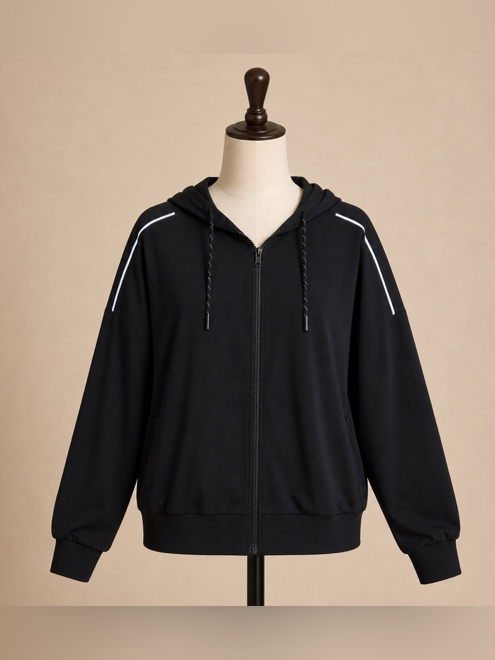 DKNY Sport Black Zip Front Active Jacket with Subtle Logo Trim